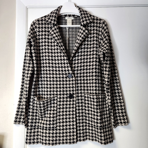 Max Studio Jackets & Blazers - Max Studio Vintage Knit Black Houndstooth Unconstructed Blazer In Cream Black S